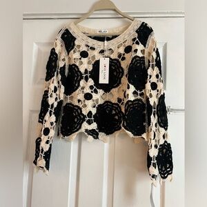 Fox Black & Cream Crochet Floral Long-Sleeve Top